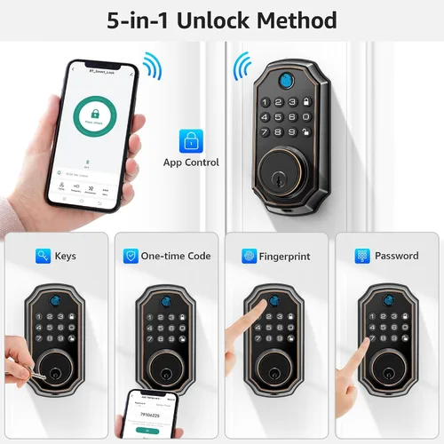 Miniatura 2 de LOCK&SOLVER Cerradura de puerta con teclado con asa, cerraduras inteligentes para puerta delantera, cerradura de entrada sin llave, cerradura