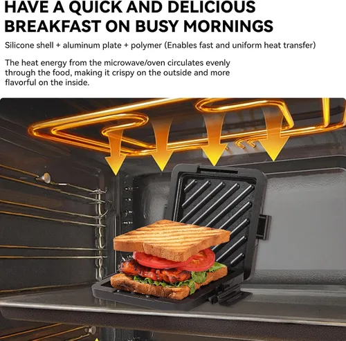 Miniatura 2 de Toastie Sandwichera para microondas, máquina de panini de placa antiadherente, versátil tostadora pequeña, apta para tostadas en horno de Negro