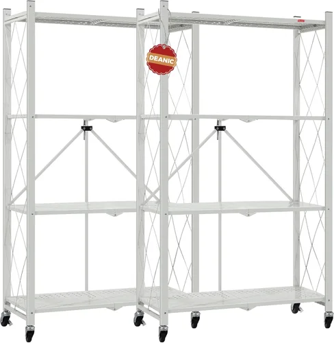Miniatura 13 de DEANIC Estantes de almacenamiento plegables de 4 niveles con ruedas, estantería de gran capacidad, estante de alambre de metal independiente, Negro