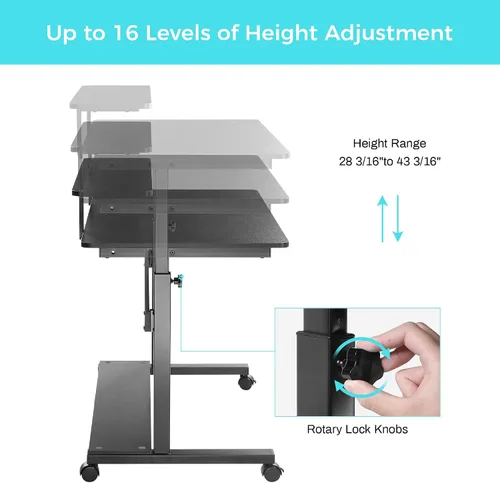 Miniatura 6 de EUREKA ERGONOMIC Escritorio móvil de pie ajustable en altura, estación de trabajo de computadora con estante para monitor, escritorio portátil