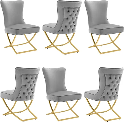 Miniatura 22 de LOULENS Elegance - Juego de 2 sillas de comedor de terciopelo, lujosas sillas de comedor tapizadas acolchadas, sillas decorativas de terciopelo real