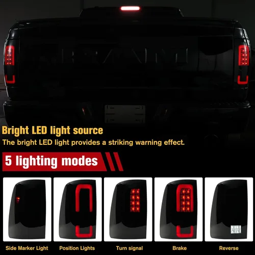 Miniatura 5 de Luces traseras LED mejoradas compatibles con Dodge RAM 1500 2009-2018, Ram 2500 3500 2010-2018 modelos de luz trasera halógena de fábrica, lente Luz