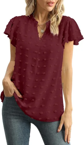 Miniatura 3 de YSYOKOW Womens Summer Tops Casual V Neck T Shirts Ruffle Short Sleeve Blouses Dressy Loose Fit Tunic