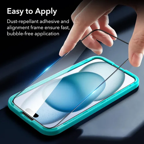 Miniatura 8 de ESR Paquete de 3+1 protectores de pantalla para iPhone 15 Plus, [dureza 9H] [grado militar a prueba de roturas] película de vidrio templado