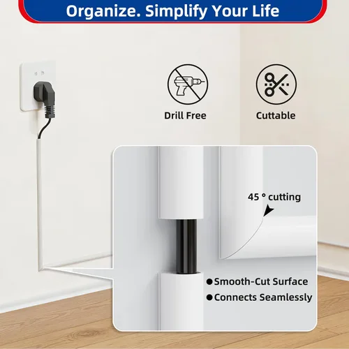 Miniatura 5 de Ocultador de cable con hebilla lateral de 39 pulgadas para 1 cable, cubiertas de cable de extensión para cables en la pared, ocultador de cable