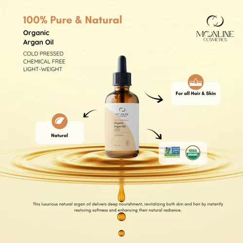 Miniatura 2 de Aceite de argán marroquí orgánico puro para el cabello, la cara y la piel. Promueve el crecimiento del cabello y la piel suave