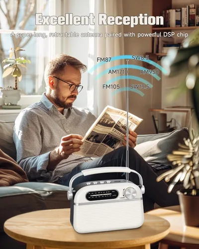 Miniatura 4 de PRUNUS J-130 Radio portátil AM FM, para papá y mamá, alimentación de CA, funciona con baterías/radio recargable para uso de emergencia, radios