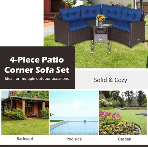 Miniatura 9 de Tangkula Juego de sofá modular de 4 piezas, media luna para todo tipo de clima, juego de muebles de patio esquineros resistentes con mesa auxiliar
