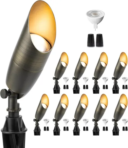 Miniatura 63 de Gardenreet Focos de paisaje de latón de bajo voltaje, luz LED para exteriores de 12 V, luces con cable IP65 impermeables, bronce antiguo