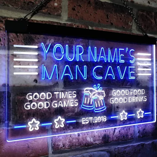 Miniatura 3 de ADVPRO Nombre personalizado Hombre Cueva Home Bar Est. Year Letrero de neón LED de doble color, blanco y azul, 16 x 12 pulgadas st6s43-x0012a-tm-wb