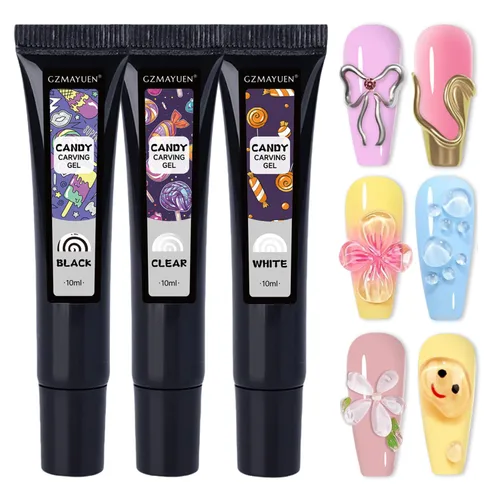 3D Gel Nail Art 0.35 oz No Wipe Clear Black White Nail Sculpting Gel, Gel Liner 3D Nail Gel Sculpting Gel en relieve Gel de caramelo Gel Moldeo de 3