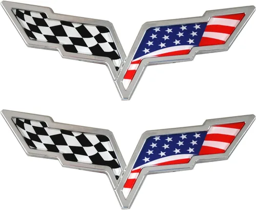 2 insignias cruzadas para capó delantero y trasero para la fascia trasera, emblemas de repuesto para Corvette C6 2005-2013 (bandera de EE. UU.,