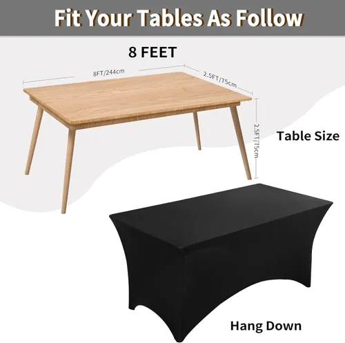 Miniatura 3 de Fixwal Paquete de 6 Manteles Negros Rectangulares de 8 Pies, Cubiertas de Mesa de Spandex, Manteles para Mesas Rectangulares de 8 Pies, Mantel