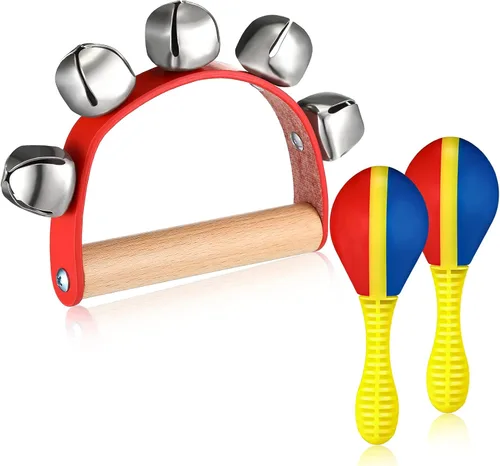 Miniatura 4 de Juego de 3 piezas de maracas de pandereta de madera, campanas de trineo, campanas de pandereta, maracas, sonajero, instrumento musical, juego