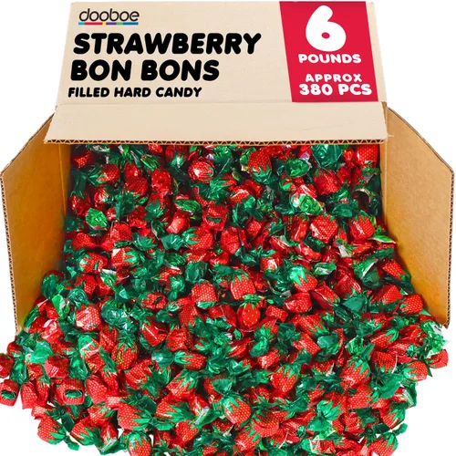 Dooboe Caramelo duro de fresa – 6 libras a granel – Bons rellenos de fresa – Envueltos individualmente para caramelos rojos, oficinas y cuencos de