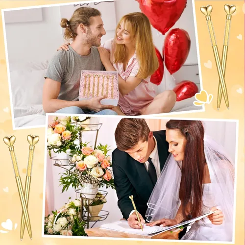 Miniatura 5 de Hushee - 24 bolígrafos de corazón retráctiles con purpurina a granel, bolígrafo de boda de metal con tinta negra y cristal de diamante, regalo