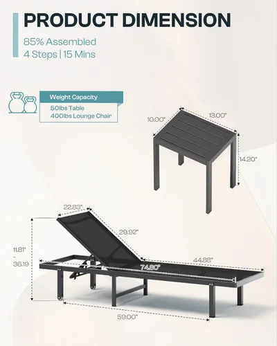 Miniatura 2 de Sillas de Descanso para Piscina, Tumbona al Aire Libre con Ruedas y Reclinable de 5 Posiciones -Fácil de Mover- Silla de Descanso de Aluminio
