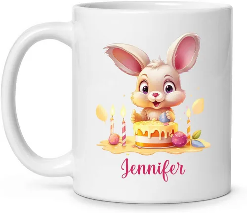 Taza de viaje de cerámica personalizada de conejo, taza con nombre personalizado para los amantes de los conejos, taza de té con nombre temático de