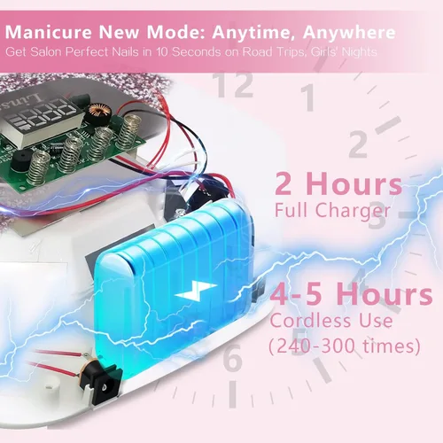 Miniatura 2 de Linssy Lámpara de uñas recargable UV/LED con sensor automático, luz de secado de uñas de gel inalámbrica portátil, 4 tiempos y pantalla LCD