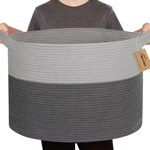 Miniatura 18 de MEGASKET Cesta grande de juguetes para niños, cesta tejida suave de cuerda de algodón de 22" x 14", cesta de almacenamiento para juguetes para Azul