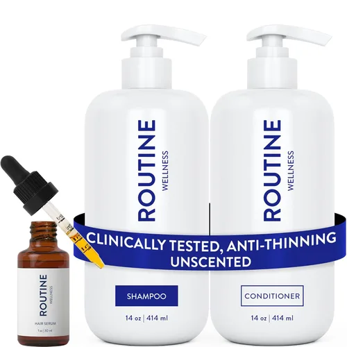 Miniatura 21 de Routine Wellness Set de champú y acondicionador antiadelgazamiento para cabello adelgazante - Biotin DHT Blocker Mujeres y Hombres - Champú seguro
