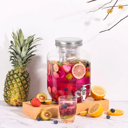 Miniatura 6 de Eleganttime Dispensadores de bebidas de vidrio de 1 galón para fiestas, paquete de 2 dispensadores de bebidas con infusor de frutas, dispensador