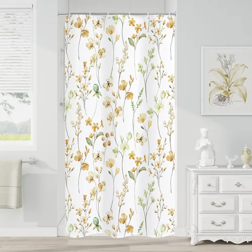 Miniatura 15 de Litabel Cortina de ducha con diseño floral de acuarela, cortina de ducha de flores de mariposa azul para baño, juego de cortina de ducha moderna