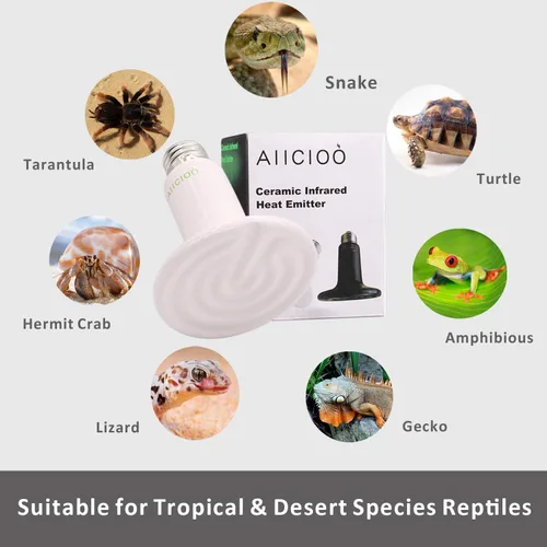 Miniatura 7 de Bombilla de calor para reptiles, 60 W, emisor de calor de cerámica, sin daño, sin luz, lámpara de calentador infrarrojo para gallinero, lagarto