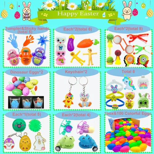 Miniatura 4 de 100 huevos de Pascua rellenos con juguetes novedosos, colores brillantes para cestas de Pascua, recuerdos de fiesta de Pascua y caza