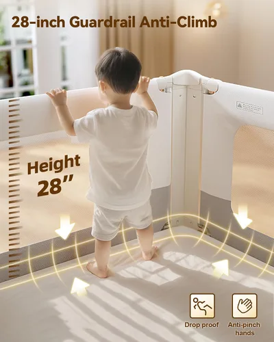 Miniatura 6 de Barandilla de cama para niños pequeños, protector de riel de cama de bebé grueso y reforzado para cama individual con bloqueo doble para niños