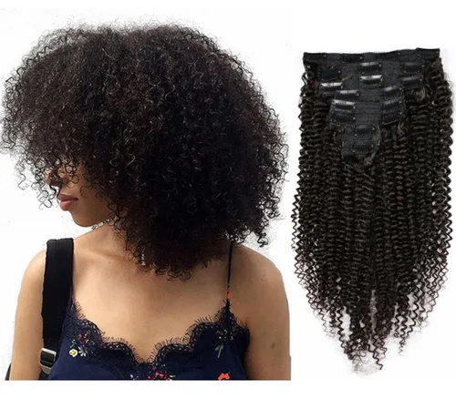 Miniatura 7 de MEIEM Extensiones de cabello rizado afro 4B 4C con clip, cabello virgen brasileño Remy, color natural, 4.23 onzas, 8 unidades por juego