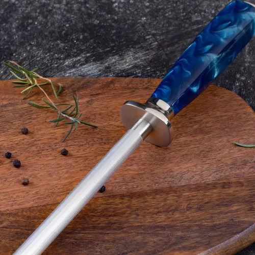 Miniatura 2 de SENKEN - Afilador de cuchillos profesional con mango de resina azul, varilla de acero inoxidable de alto carbono para afilar y afilar cuchillos