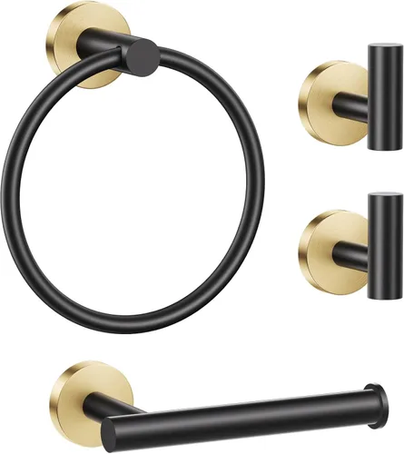 Lairuier Juego de accesorios de baño, juego de 4 piezas de soporte para toallas que incluye soporte para papel higiénico, anillo para toallas y 2