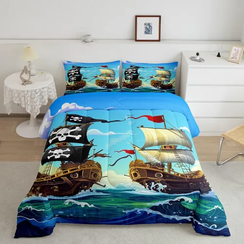 Miniatura 18 de Juego de edredón de tortuga marina para niños, tamaño individual, juego de ropa de cama con brújula náutica del océano, juego de edredón retro
