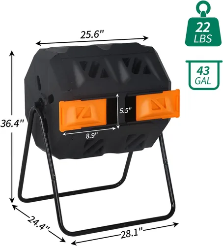 Miniatura 2 de Contenedor de compostaje para exteriores de 43 galones, compostador de doble cámara, contenedor de compostaje resistente para jardín, cocina, patio