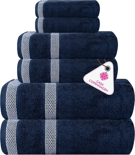 Miniatura 44 de CASA COPENHAGEN Juego de 6 toallas de palomitas de maíz, color azul polvoriento, 21.16 oz/m², 2 toallas de baño, 2 toallas de mano y 2 toallas