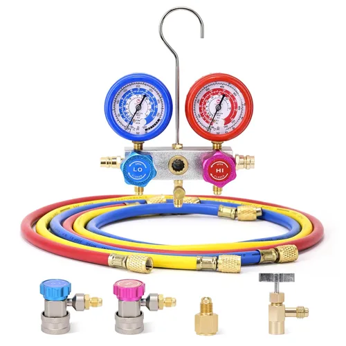 Miniatura 5 de Manómetros HVAC Juego de Manómetros de Colector AC para Refrigerante R410a R134a R22 para AC Doméstico Cuerpo de Aluminio Manómetros AC de 3 Vías