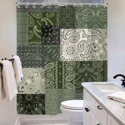 Miniatura 4 de Riyidecor Cortina de ducha con estampado floral de cachemira bohemia para decoración de baño, 60 pulgadas de ancho x 72 pulgadas de alto, retazos