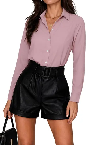 Miniatura 15 de Blusas de negocios para mujer, de manga larga, sin arrugas, con botones, ajuste clásico, cuello para el trabajo y la oficina