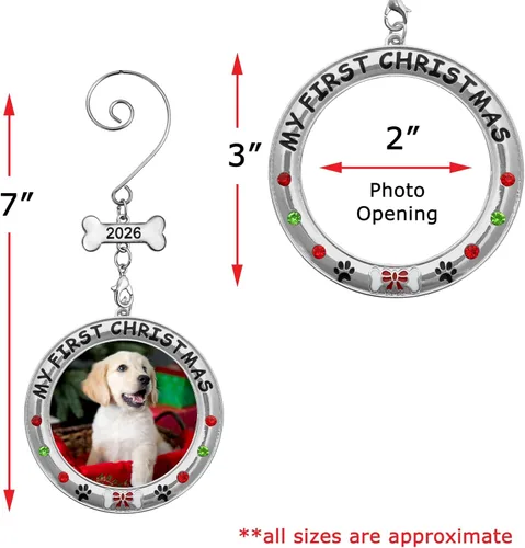 Miniatura 6 de My First Christmas - Adorno personalizado para foto de perro – 2025 con fecha – Adorno personalizado para cachorro – Joyas, dije de hueso fechado
