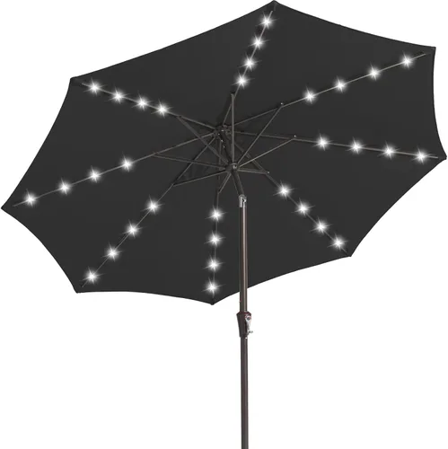 Miniatura 17 de JEAREY Sombrilla de exterior de 9 pies con luces solares, sombrilla de piscina con luz LED, inclinación y manivela, sombrillas de mesa para terraza