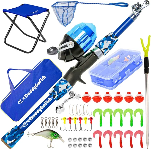 DaddyGoFish Kids Fishing Pole - Rod Reel Combo Tackle Box Starter Set - First Year Small Dock Gear Kit for Boys Girls Toddler Youth Age Beginner