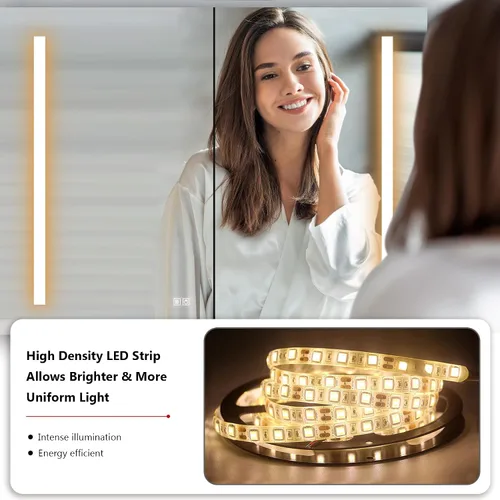 Miniatura 4 de Botiquín de baño de 40 x 30 pulgadas con espejo LED, armario de baño regulable de 3 colores montado en la pared con estantes de almacenamiento de 3