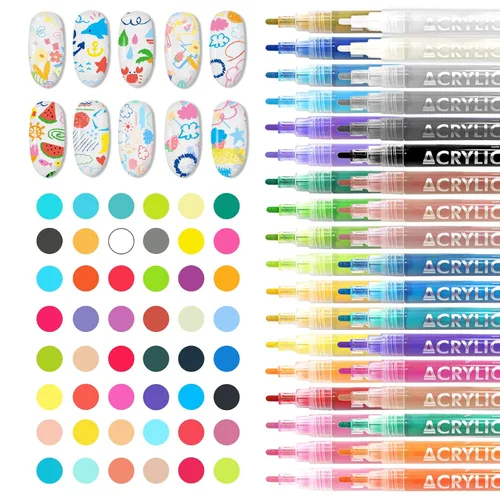 Miniatura 12 de IONSGAKO Juego de bolígrafos de arte de uñas de 12 colores, bolígrafos de esmalte de uñas, bolígrafo de dibujo de arte de uñas, secado rápido