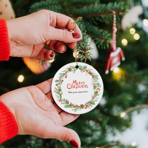 Miniatura 3 de Adornos de Navidad Personalizados 2025, Adorno de Navidad Personalizado de Doble Lado, Adorno Redondo de Cerámica con Foto, Decoraciones del Árbol