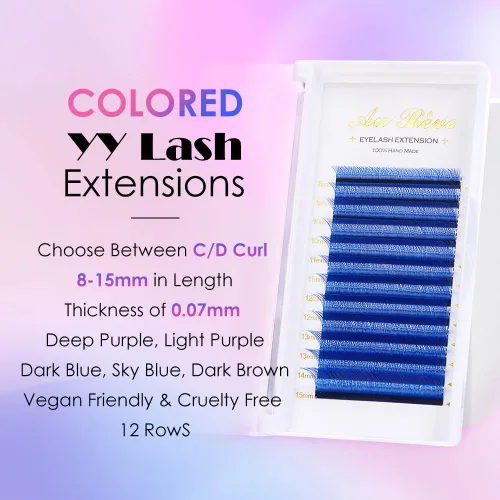 Miniatura 3 de Extensiones de pestañas en Y de colores, YY, extensiones de pestañas postizas en abanico, extensiones de pestañas azules, rizo D, 0.003 in, Azul