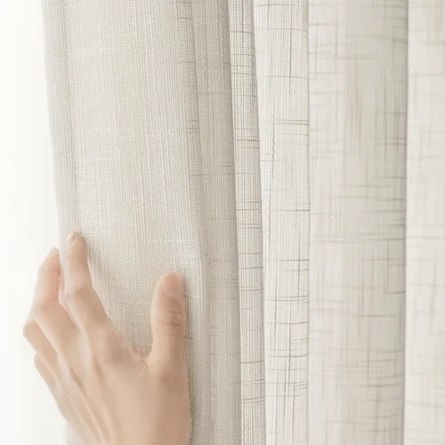 Miniatura 4 de FMFUNCTEX - Cortinas semitransparentes de lino de 114 cm de largo para dormitorio y sala de estar, paneles beige de lino texturizado para ventana