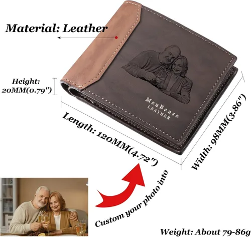 Miniatura 29 de INBLUE Billetera plegable grabada personalizada, cartera de cuero personalizada con foto y texto grabado, regalos para hombres, marido, papá, hijo