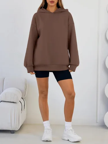 Miniatura 6 de Trendy Queen Sudaderas con capucha de gran tamaño para mujer, cómodas sudaderas de otoño a la moda 2025, trajes casuales de forro polar con bolsillos