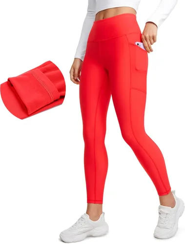CRZ YOGA Leggings térmicos con forro polar para mujer, 25 pulgadas, cintura alta, pantalones de senderismo para entrenamiento de invierno con